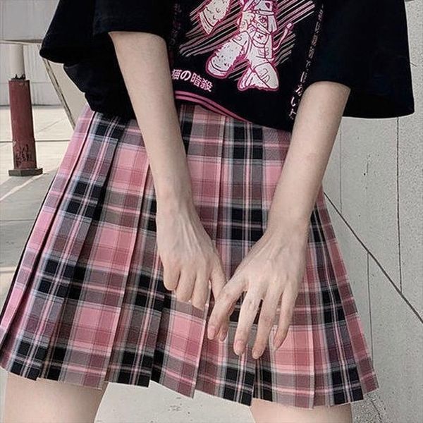 

egirl kawaii plaid pleated mini women skirt korean style streetwear japanese harajuku school uniform kpop short, Black