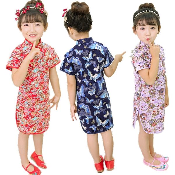 Baby Girl Dress 100% Cotone Abbigliamento per bambini Capodanno cinese Qipao Cheongsam Costume Ragazze Abito sottile Abiti da sposa 2-16 Top 210413