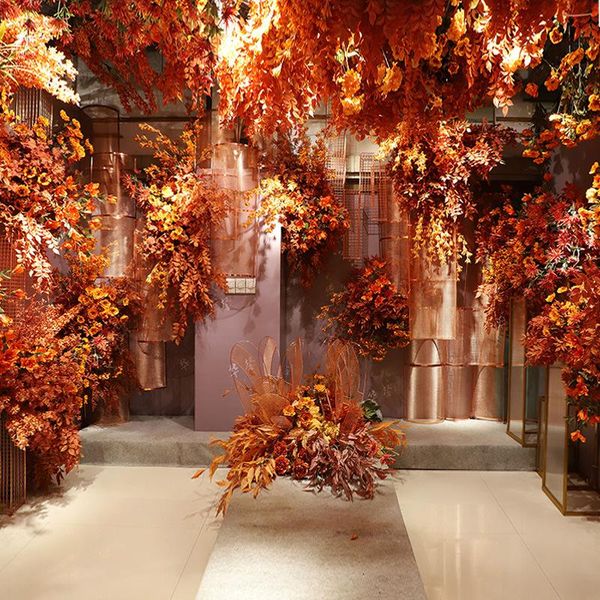 

simulated flower orange department scene fake wall wedding silk living room decoration plants decorative flowers & wreaths