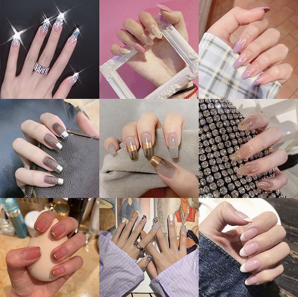 Unghie finte alla moda per donne e ragazze, 24 punte, unghie finte riciclabili di colore opaco glister brillante