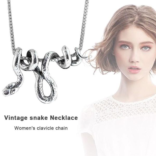 

chinese zodiac snake necklace women ancient winding for 2021 fashion single product ty66 pendant necklaces, Silver