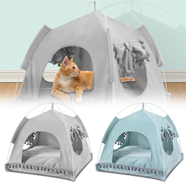 Katze Betten Möbel Faltbare Haustier Zelt Haus Atmungsaktive Druck Welpen Bett Tragbare Outdoor Indoor Mesh Zwinger Für Kleine Hund Drop