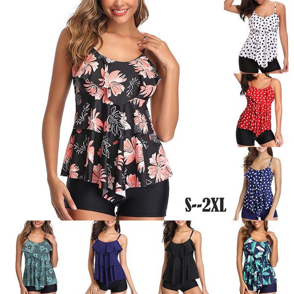 

2021 flat pants printed bikini split skirt high waist swimsuit women, Red;black