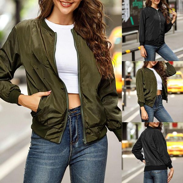 

women's jackets bomber jacket autumn winter long sleeve badge varsity zip pockets coat outerwear, Black;brown