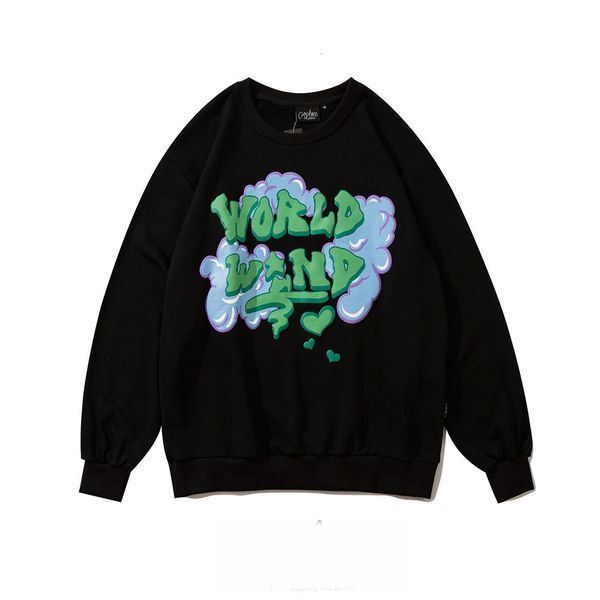 

sweatshirts slouchy style letter foam printed hoodless sweater mens street fun fashion brand loose round neck long sleeve hoodie, Black