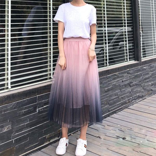 

skirts 2021 women summer autumn long skirt high waist female elastic sun fluffy tutu plus size fashion, Black