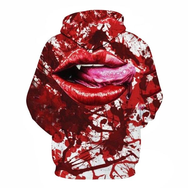 

halloween spoof lips 3d printed sweater men's loose and wo couple hoodie, Black