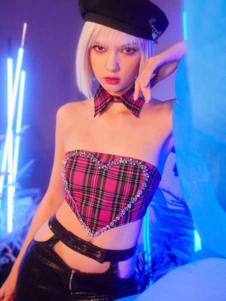 

tartan rhinestone backless i2zt#, White