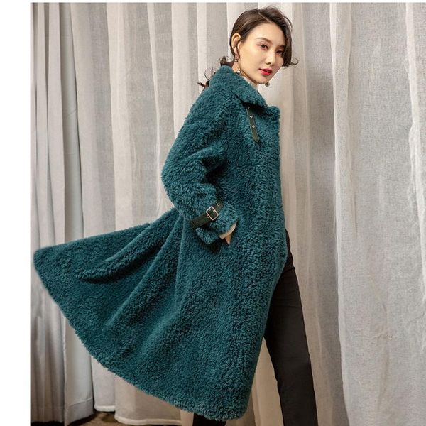 

women's fur & faux women winter real coat female natural sheep shearing jacket ladies overcoat casual warm genuine lambswool outwear s4, Black