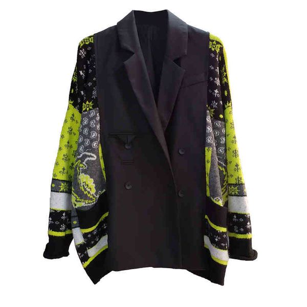 

women's suits & blazers superaen autumn casual pocket slim patchwork knitted sleeve notched coat female office lady blazer women btym, White;black