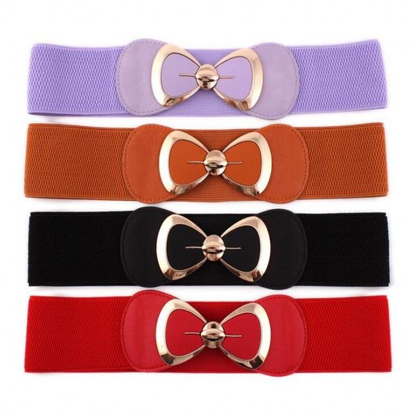 

belts fashion bow designer windbreaker elastic waistband button decoration wide waist belt ladies strap alloy buckle dress accessories, Black;brown