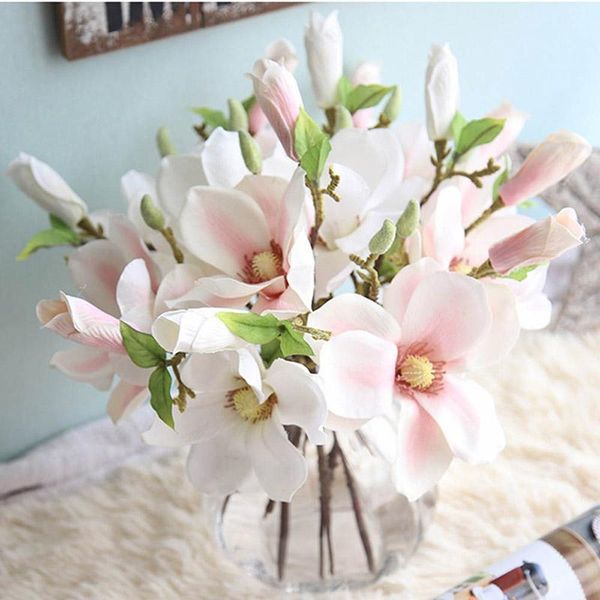 

decorative flowers & wreaths 1 pce silk magnolia branch artificial fake flower for diy wedding decorate home decoration party a