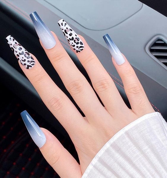 

false nails 24pcs cow pattern nail patch glue type removable long paragraph fashion manicure save time cin6 899, Red;gold