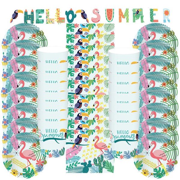 

disposable dinnerware palm leaves hawaii birthday theme party decor tableware set paper cup plate tropical flamingo wedding supplies