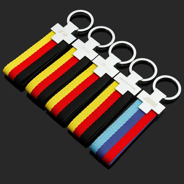 

m three color sports audi sline volkswagen r mercedes benz amg nylon ribbon car key chain pendant, Slivery;golden