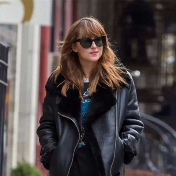 

women's leather & faux 2021 women genuine coat motor biker jacket 100% shearing sheepskin wool cashmere liner female winter cloth xxxl, Black