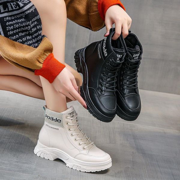 

boots winter fashion plus velvet thick-soled high-flat-bottomed outdoor leisure ladies warm cotton shoes, Black