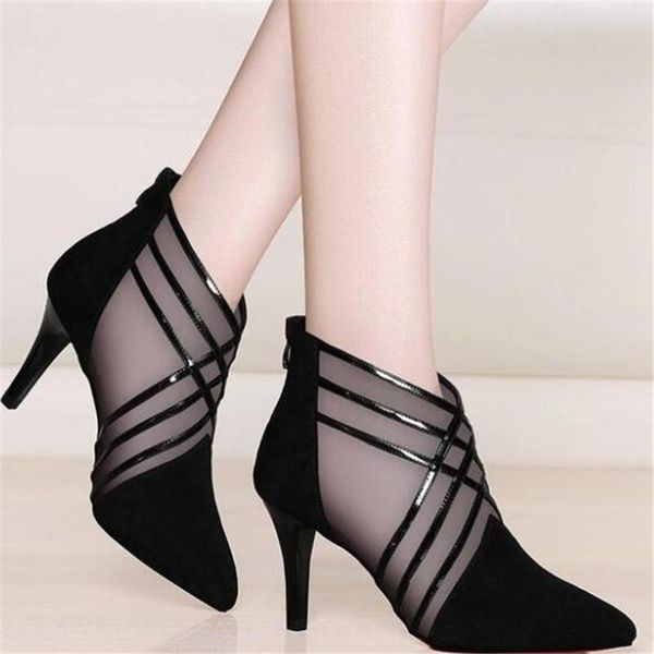 

summer sandals women's suede mesh strap spike heels with roman womens shoes zapatos de mujer women platform, Black
