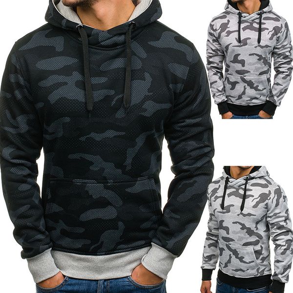

2021 men's camouflage hoodies pullover hooded big pocket sweater, Black