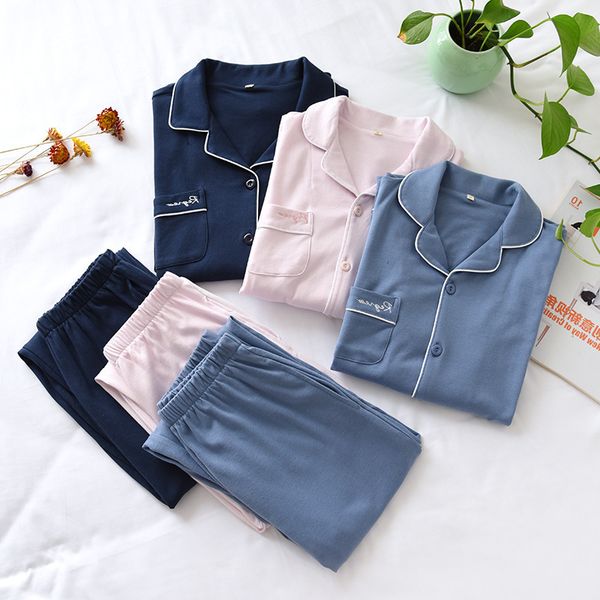 

japanese new winter pure cotton couple pajamas suit spring and autumn women's long-sleeved simple home service men, Black;brown