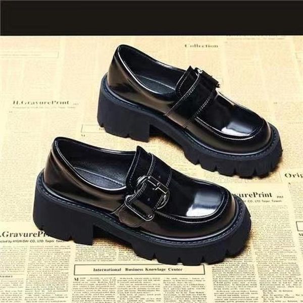 

dress shoes retro small leather women's autumn 2021 style british sponge cake thick-soled loafers mary jane women, Black