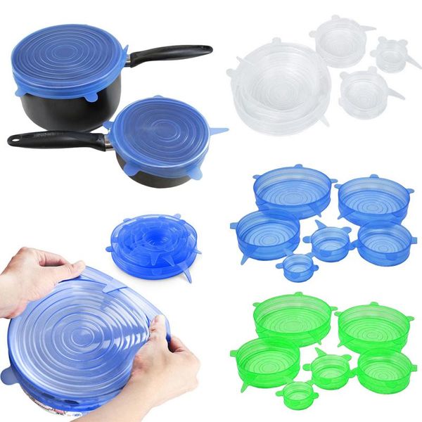 

food savers & storage containers 6 pcs/ set universal silicone cover fresh keeping stretch lids caps for pot dish kitchen accessories