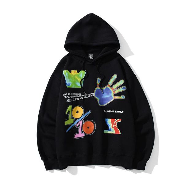 

men's hoodies & sweatshirts autumn winter logo finger printed splicing sweatshirt casual harajuku college style pullover fashion male s, Black