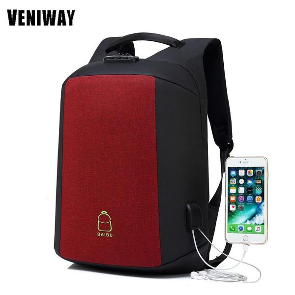 

backpack veniway men 15.6 lapblack business male mochila usb charging functional rucksack waterproof leisure travel