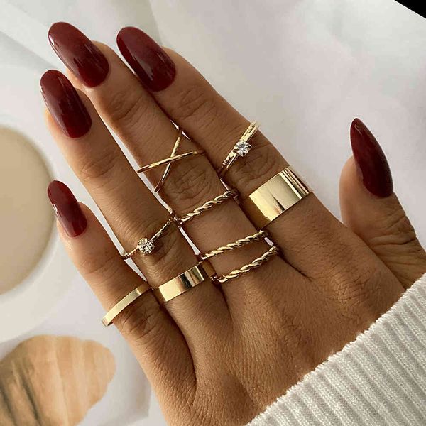 

love ring iparam vintage metal gold wide knuckle set for women punk cross twisted crystal finger bohemian fashion jewelry gift, Slivery;golden