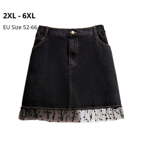 

dresses plus size 6xl 5xl 4xl 3xl 2xl women a-line mini skirts female elegant elastic high waist jeans patchwork lace mujer skirt, Black;gray