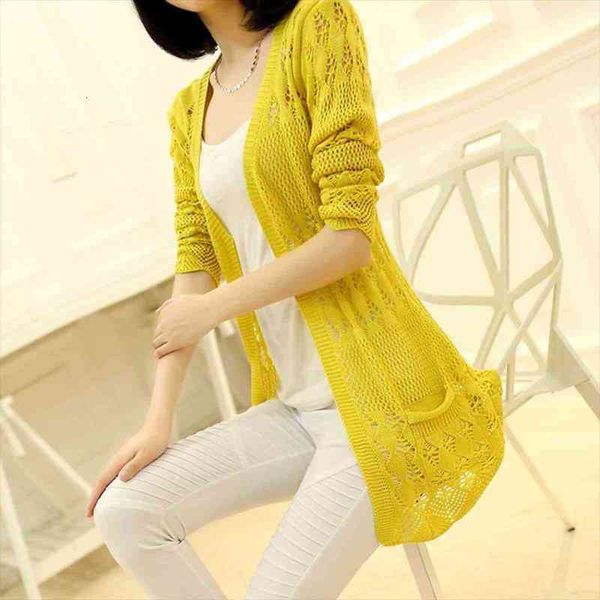 

fashion knitted cardigan loose women sweater pocket hollow long sleeve female cardigans womens coats sweaters outerwear, White;black