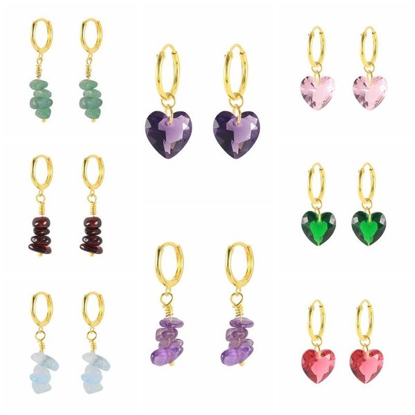 

hoop & huggie boako earrings for woman 2021 jewelry 925 sterling silver piercing purple natural stone hoops earring aretes pendientes, Golden;silver