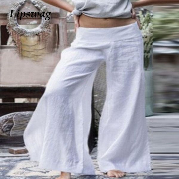 

women's pants & capris 2021 summer casual loose long women clothing elegant vintage solid color wide leg ladies elastic waist trousers, Black;white