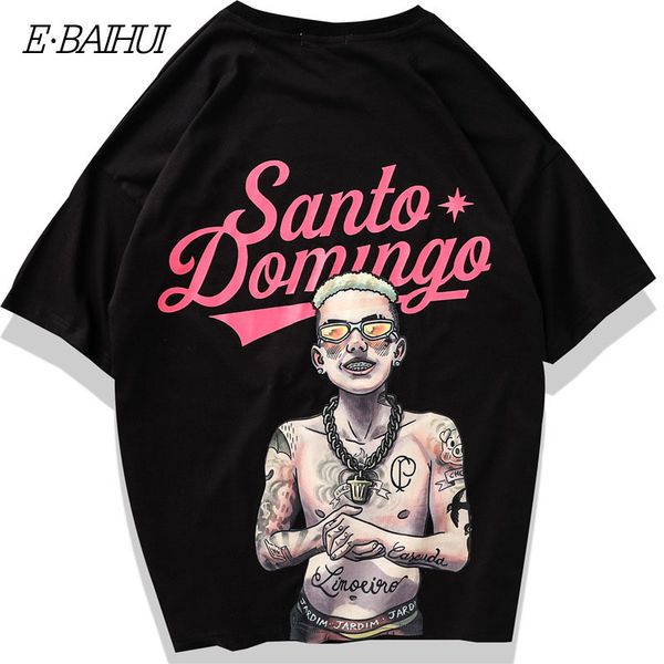 

men's t-shirts men funny t-shirt streetwear loose short sleeve hip hop personality clothing harajuku casual tee s9003 hd0b, White;black