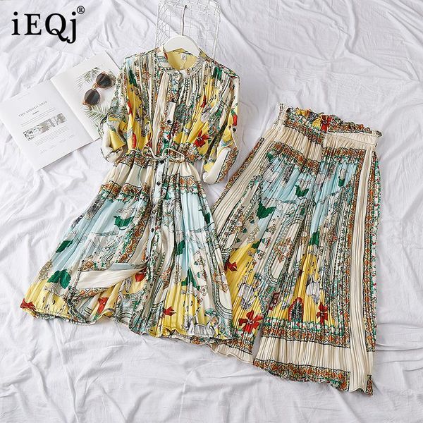 

summer fashion women clothes full sleeves printed single breasted dress and elastic pants two pieces set wr02200 women's piece, White