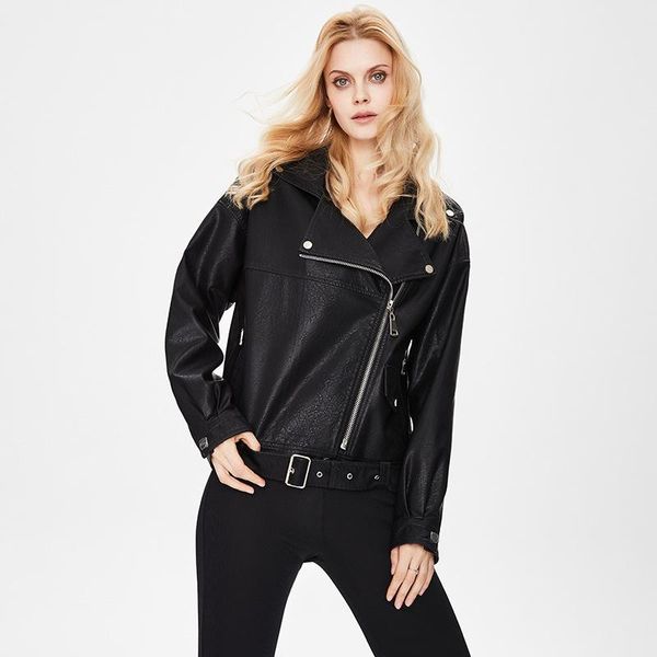 

women's jackets spring jacket woman short leather faux fur bomber loose turn down collar solid color classic coat streetwear 2022, Black;brown