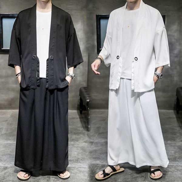 

japanese fashion samurai champloo butterfly kimono man vintage clothing harajuku style asian streetwear wide pants for men ethnic, Red