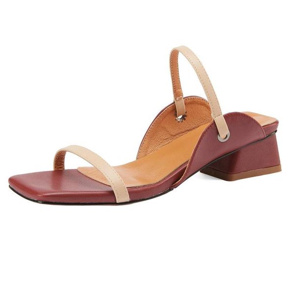 

slippers thick low heels slipper female genuine leather 2021 summer shoes woman fashion est casual women sandals size 34-43, Black