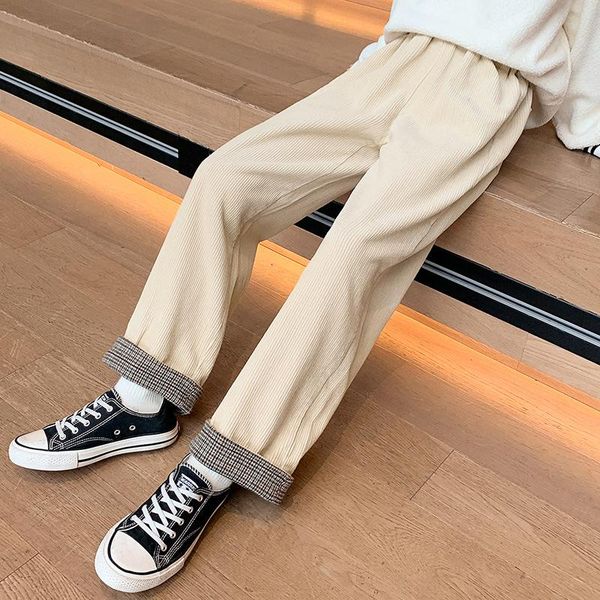 

trousers girls winter corduroy pants khaki thicken casual wide leg all-match fashion children 4-14 years teens kids, Blue