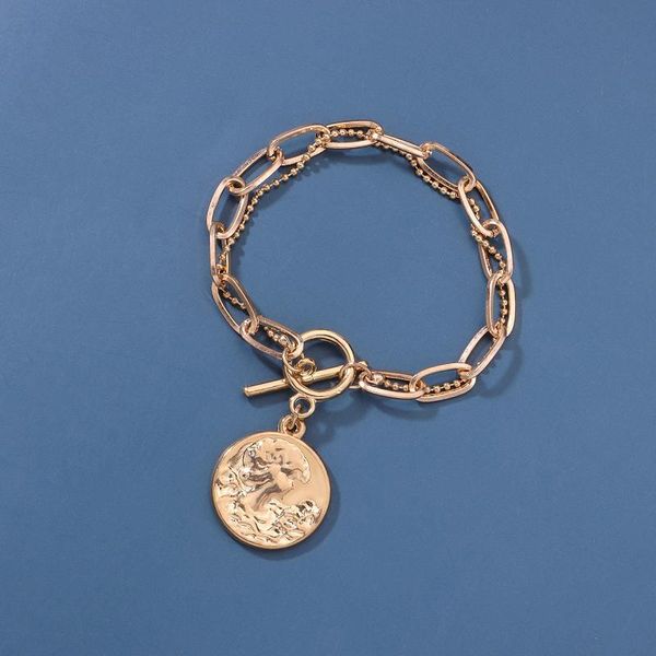 

charm bracelets fun-beauty european and american bracelet retro hand ornaments female simple multilayer embossed portrait, Golden;silver