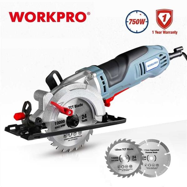 Workpro Elektrikli Mini Dairesel Testere Güç Araçları 750 W Çok Fonksiyonlu Elektrikli Testere TCT Blade ve Elmas Bıçak Testere Makinesi ile 211029