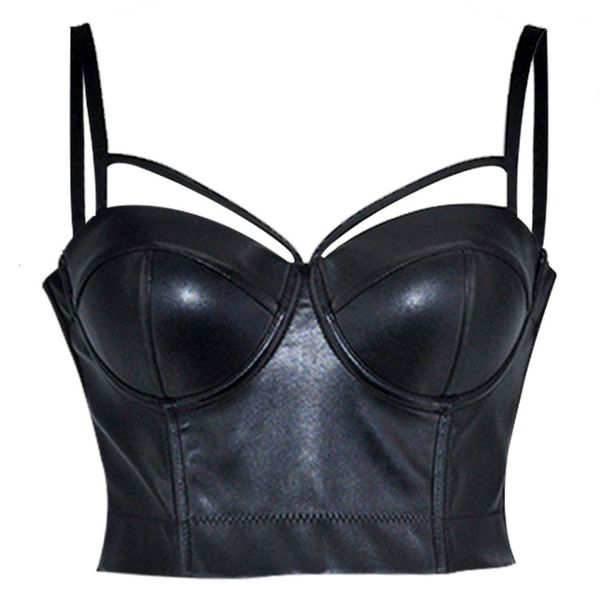 

costumes night club pu leather open navel ultra short bra, Black