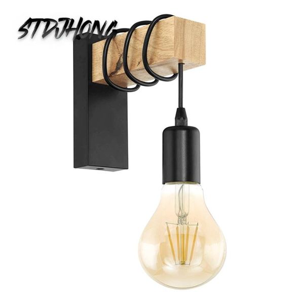 

wall lamp nordic lights e27 black wood fixture stairs led light lamps for home lampara de pared decor bedroom decoration