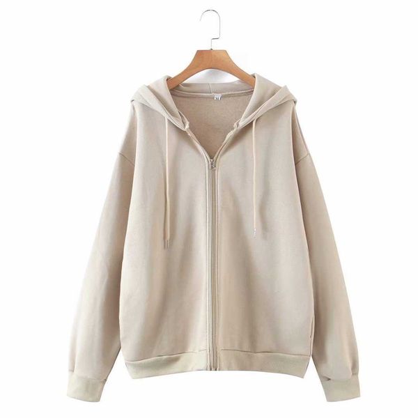 

autumn / winter loose solid color zipper hooded long sleeve sweateshirt women's oversized 210607, Black