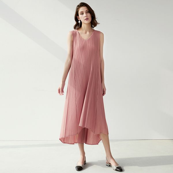 

casual dresses fashion summer 2021 female sundress pleats big swing waist tie spaghetti strap v-neck sleeveless causal ofnj, Black;gray
