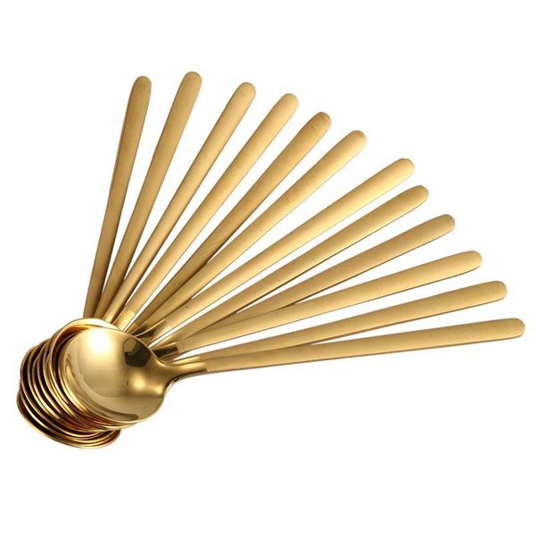 

spoons au -round shape coffee spoon stainless steel mini teaspoons sugar dessert ice cream soup kitchen accessories(gold)