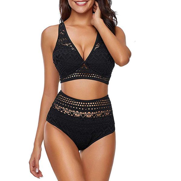 

split high waist cut out lace bikini swimsuit lady, White;black