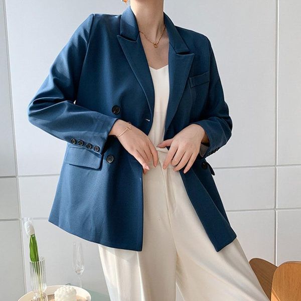 

women's suits & blazers [ewq] korea chic temperament blue blazer autumn 2021 notched loose single breasted long sleeve suit jacket 16e3, White;black