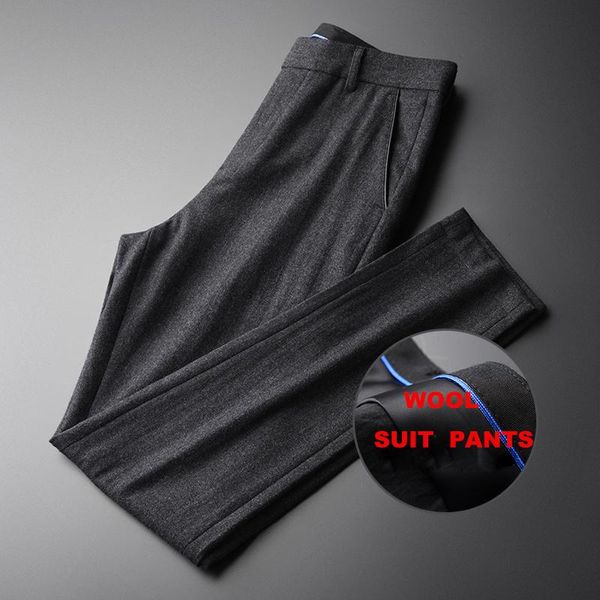 

men's pants classic autumn and winter men suit hight quality wool blended business straight man luxury slim fit trousers, Black