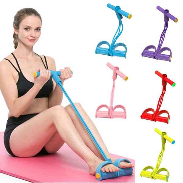 

4 tube elastic pedal ankle puller latex resistance bands pull rope abdominal exerciser home gym sport equipment pulling handle kit sit up ex